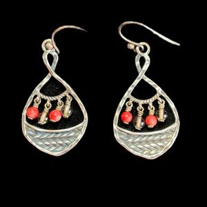 Vintage Silpada Silver Earrings with Redish Orange beads.